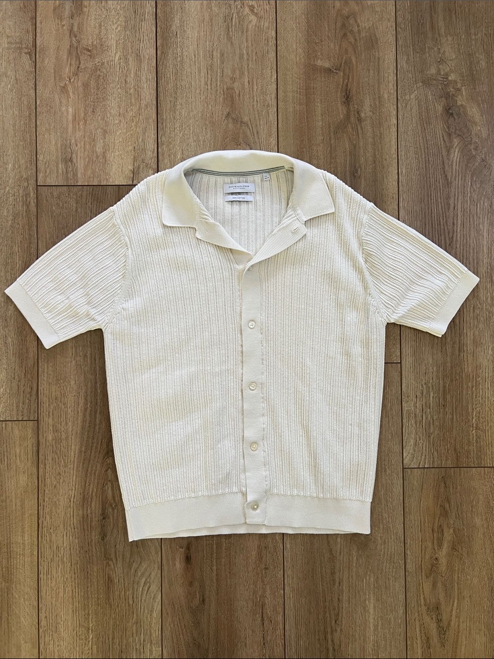 Denim & Flower Cream Short-Sleeve Button-Down Knit Shirt